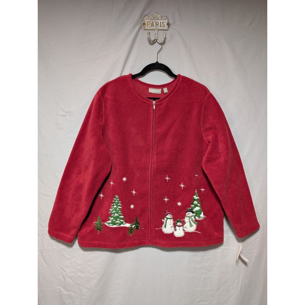 Croft & Barrow Red Fleece Zip Jacket Winter Snowman Holiday Seasonal New Plus 1X